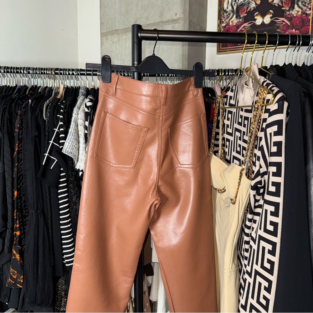 Wilfred Aritzia The Melina Vegan Leather Straight Leg Pants Brown Womens 2 EUC - Picture 10 of 11